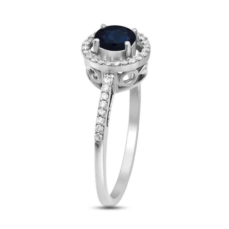 Jewelili Halo Ring with Round Blue Sapphire and CTTW Round Natural White Diamonds in 10K White Gold 1/6 View 5