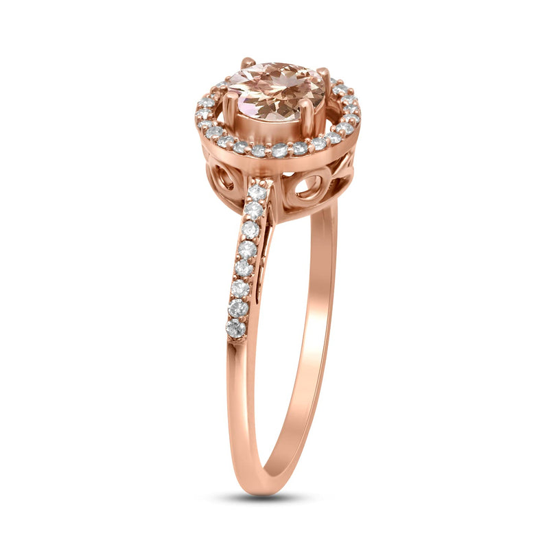 Jewelili Halo Ring with Round Morganite and Natural White Diamonds in 10K Rose Gold 1/6 CTTW View 8