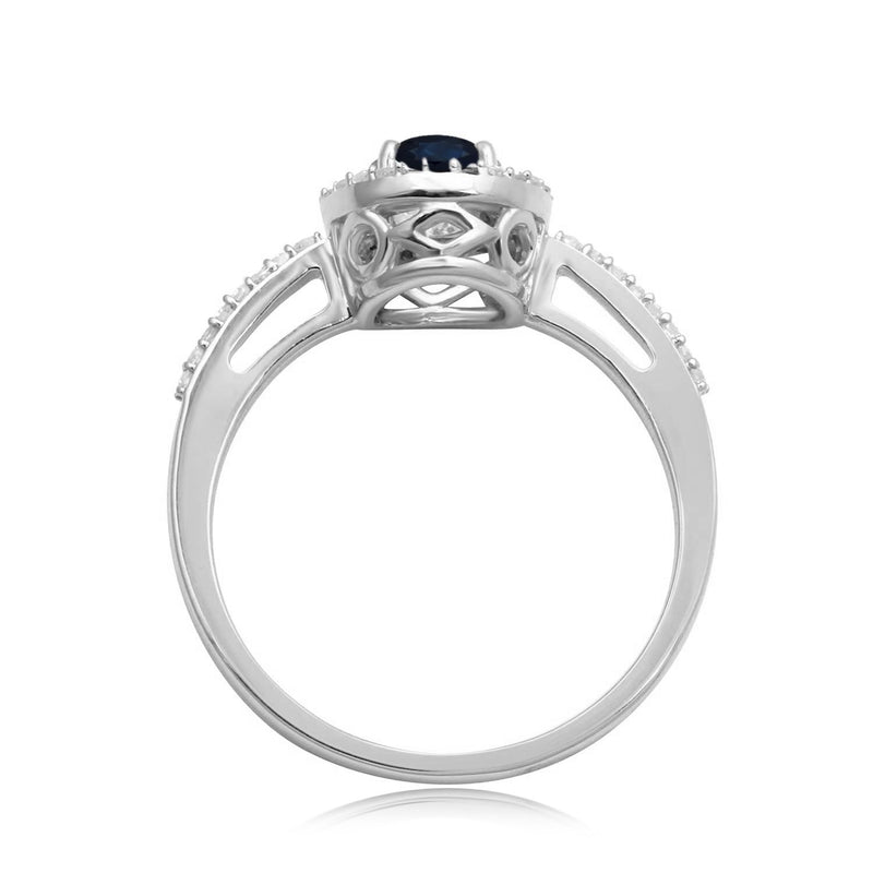 Jewelili Halo Ring with Round Blue Sapphire and CTTW Round Natural White Diamonds in 10K White Gold 1/6 View 6