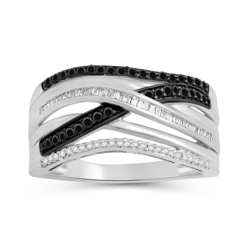 Jewelili Sterling Silver With 1/2 CTTW Treated Black Diamonds and White Diamonds Wedding Band