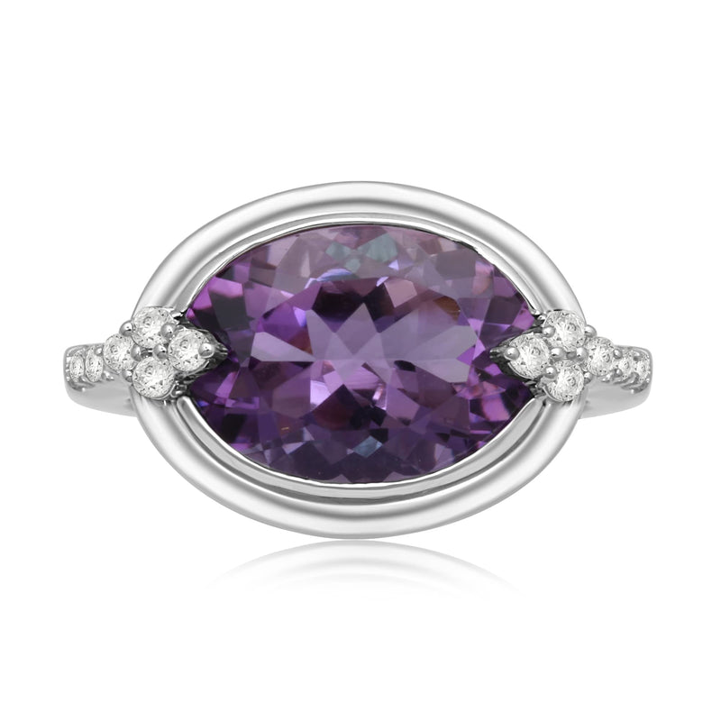 Jewelili Sterling Silver With Amethyst,White Topaz and Emerald Gemstone Ring
