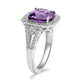 Load image into Gallery viewer, Jewelili Sterling Silver with Cushion Amethyst with Round White Topaz and Emerald Halo Ring
