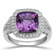 Load image into Gallery viewer, Jewelili Sterling Silver with Cushion Amethyst with Round White Topaz and Emerald Halo Ring

