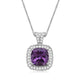 Load image into Gallery viewer, Jewelili Sterling Silver Cushion Cut Amethyst With Round White Topaz and Round Emerald Halo Pendant Necklace
