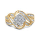 Load image into Gallery viewer, Jewelili 10K Yellow Gold With 1/2 CTTW Round and Baguette Diamonds Bypass Cluster Ring
