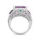 Load image into Gallery viewer, Jewelili Three Stone Ring with Octagon Shape Rose De France, Trillion Shape Amethyst, Round Emerald and Round White Topaz in Sterling Silver View 5
