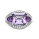 Load image into Gallery viewer, Jewelili Three Stone Ring with Octagon Shape Rose De France, Trillion Shape Amethyst, Round Emerald and Round White Topaz in Sterling Silver View 4
