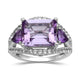 Load image into Gallery viewer, Jewelili Three Stone Ring with Octagon Shape Rose De France, Trillion Shape Amethyst, Round Emerald and Round White Topaz in Sterling Silver View 1
