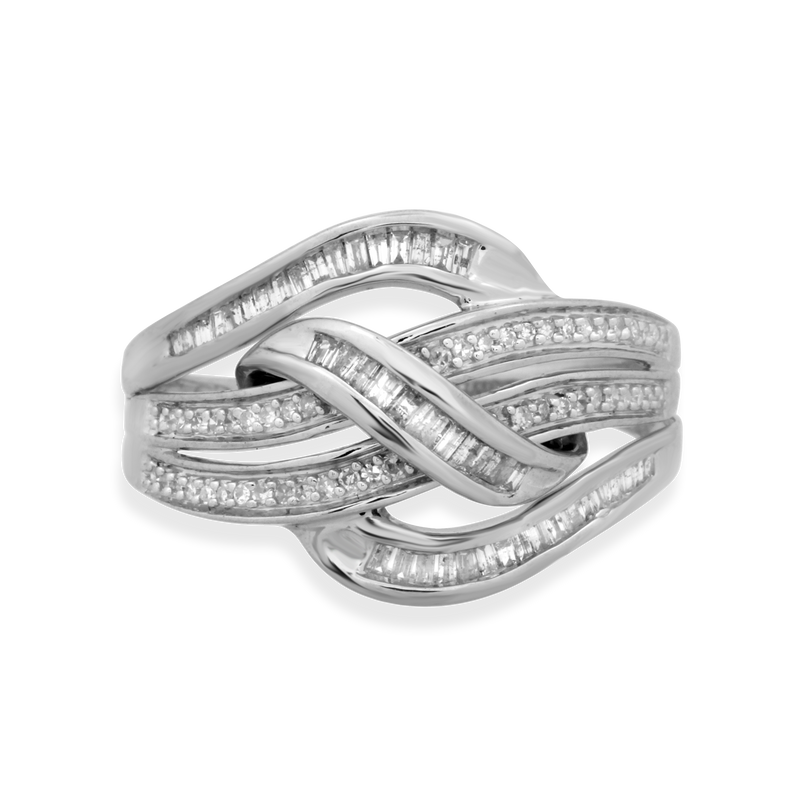 Jewelili Crossover Ring with Natural White Diamond in Sterling Silver 1/3 CTTW View 3