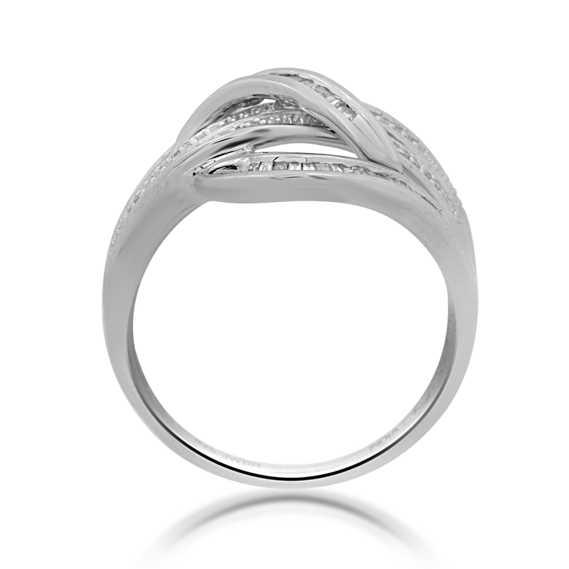 Jewelili Crossover Ring with Natural White Diamond in Sterling Silver 1/3 CTTW View 4