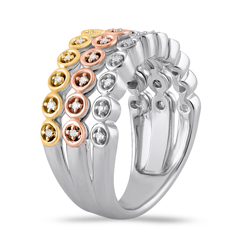 Jewelili Ring with Natural Diamonds in 10K Rose and Yellow Gold over Sterling Silver 1/10 CTTW View 4
