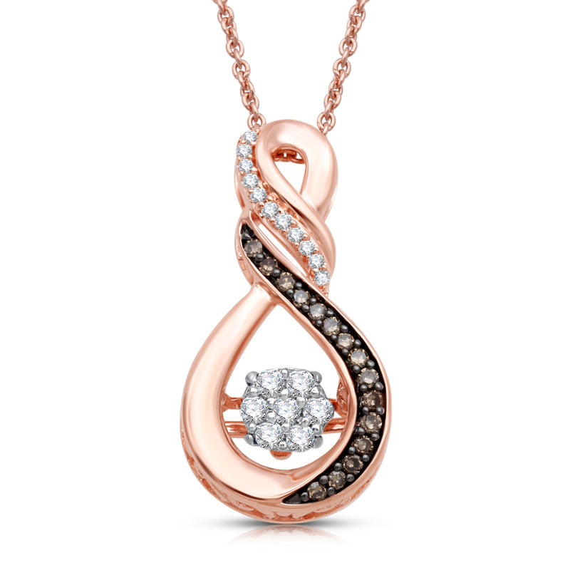 Jewelili Rose Gold Over Sterling Silver With 1/4 Cttw Champagne and Natural White Diamonds Pendant Necklace