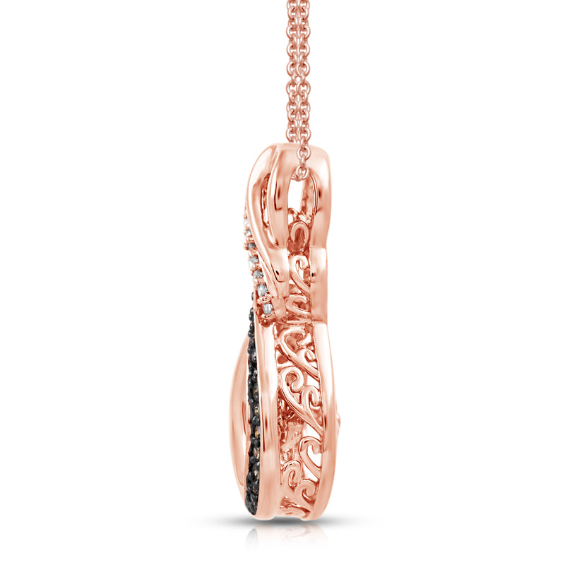 Jewelili Rose Gold Over Sterling Silver With 1/4 Cttw Champagne and Natural White Diamonds Pendant Necklace