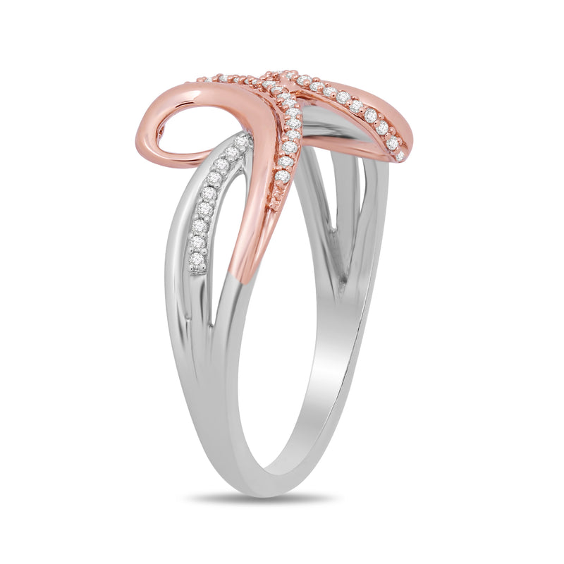 Jewelili Fashion Ring with Natural Diamonds in 10K Rose Gold over Sterling Silver 1/8 CTTW View 4