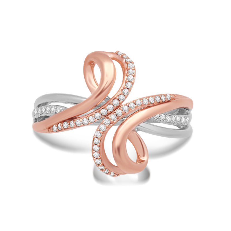Jewelili Fashion Ring with Natural Diamonds in 10K Rose Gold over Sterling Silver 1/8 CTTW View 2