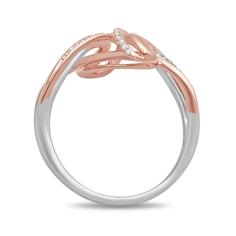 Jewelili Fashion Ring with Natural Diamonds in 10K Rose Gold over Sterling Silver 1/8 CTTW View 3
