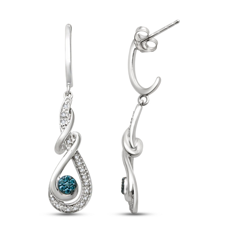 Jewelili Dangle Earrings with Treated Blue and Natural White Round Diamonds in Sterling Silver 1/6 CTTW View 1