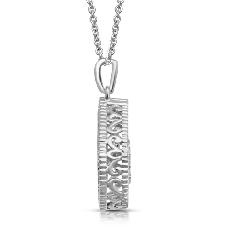 Jewelili Sterling Silver with 1/10 CTTW Diamonds Dancing Angel Teardrop Pendant Necklace