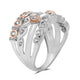 Load image into Gallery viewer, Jewelili Two-Tone Band Ring with Round Created White Sapphire in 10K Rose Gold over Sterling Silver View 2
