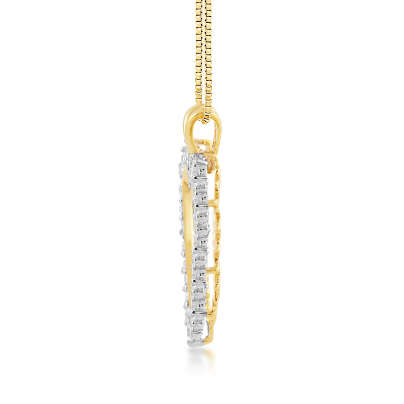 Jewelili 10K Yellow Gold With 1.00 CTTW Natural White Round Diamonds Heart Pendant Necklace