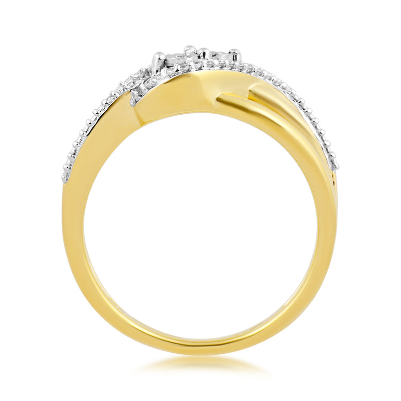 Jewelili Yellow Gold Over Sterling Silver With 1/10 CTTW Diamonds Engagement Ring