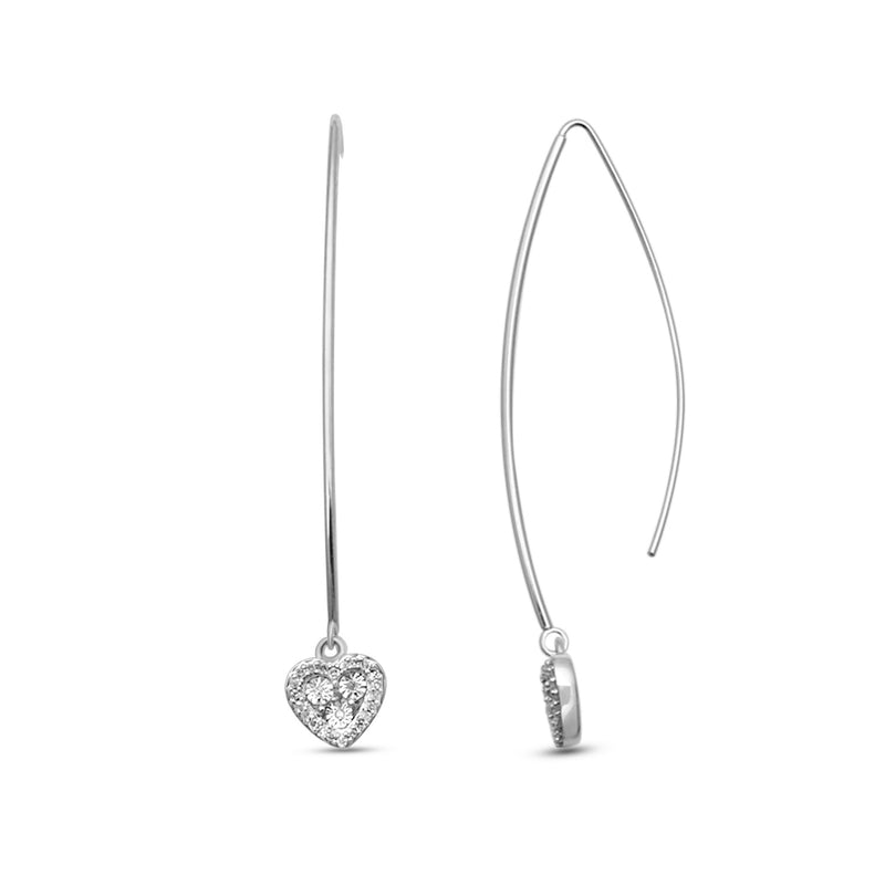 Jewelili Heart Drop Earrings with Natural White Round Diamonds in 10K White Gold 1/10 CTTW View 1