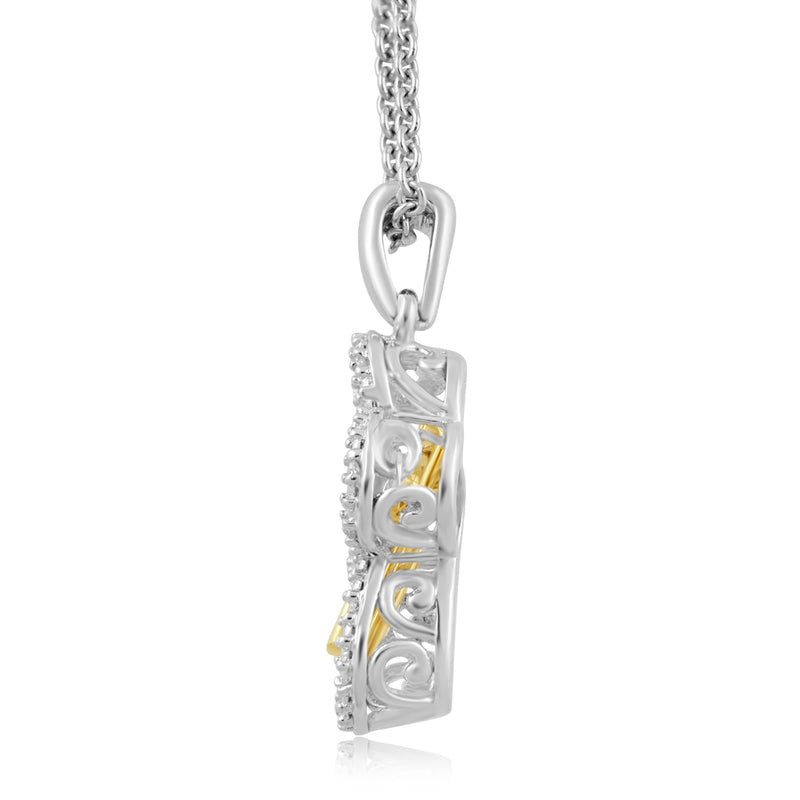 Jewelili 10K Yellow Gold and Sterling Silver with Diamonds Pendant Necklace