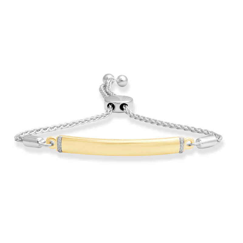 Jewelili Bolo Bracelet with Natural White Diamonds in Yellow Gold over Sterling Silver View 1