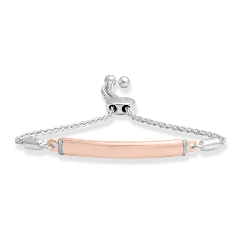Jewelili Bolo Bracelet with Natural White Diamonds in Rose Gold over Sterling Silver View 1