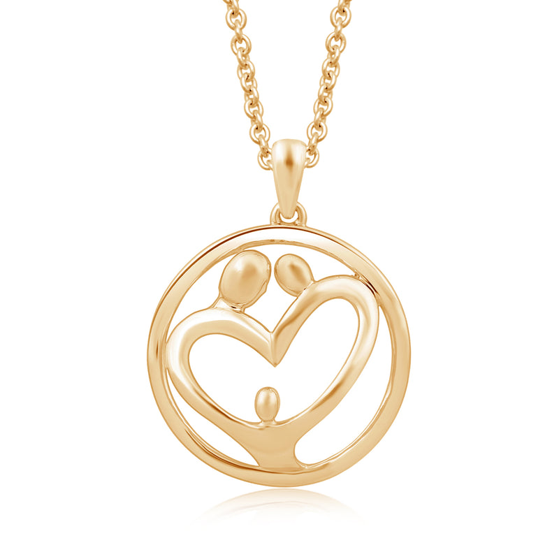 Jewelili Parent and One Child Family Pendant Necklace in 18K Yellow Gold over Sterling Silver View 1