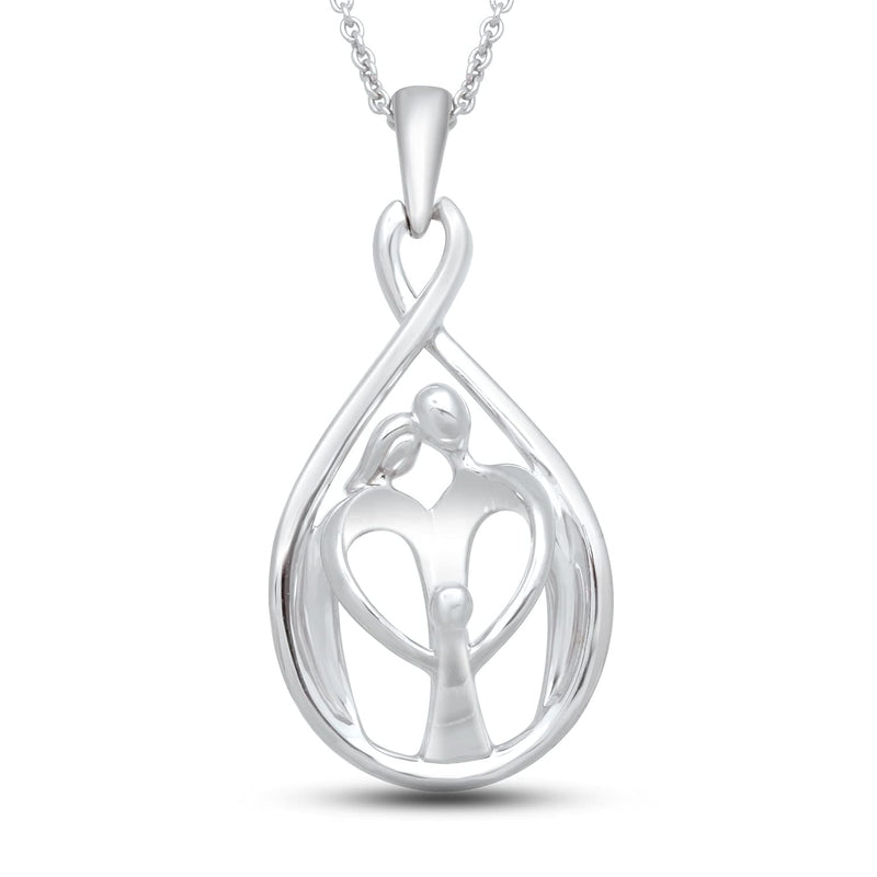 Jewelili Sterling Silver With Parents and One Child Family Pendant Necklace