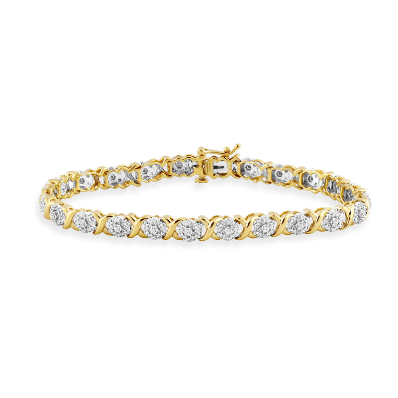 Jewelili Link Bracelet with Natural White Round Diamonds in 14K Yellow Gold over Sterling Silver 1/10 CTTW View 1