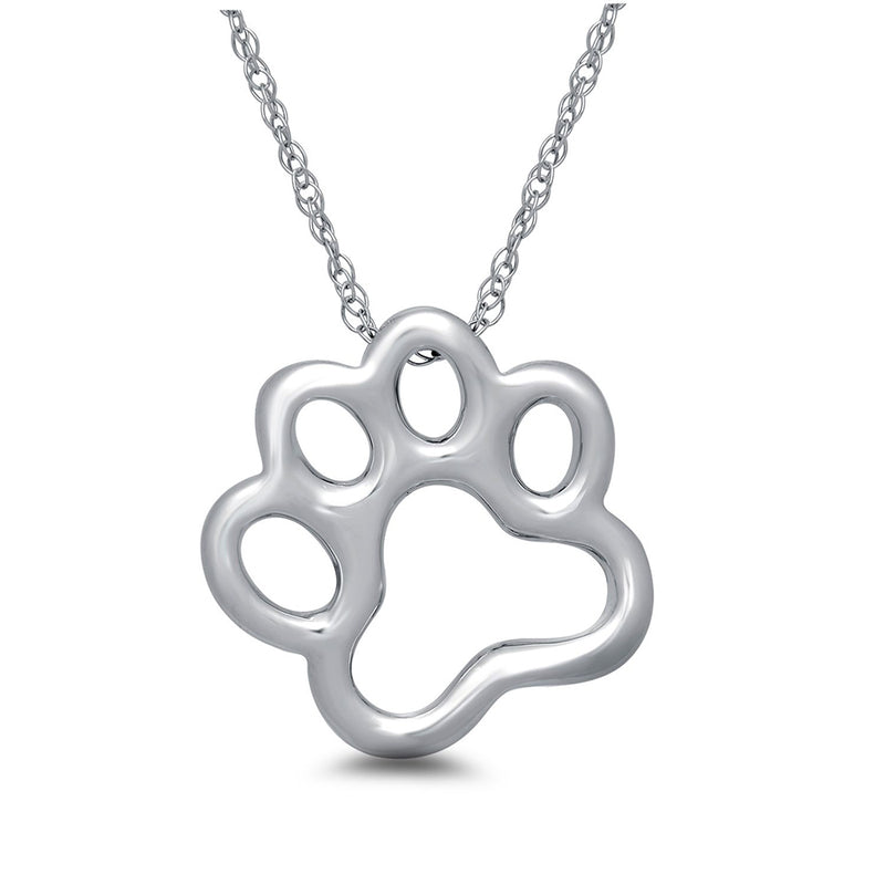 Jewelili Dog Paw Pendant Necklace Jewelry in White Gold - View 2