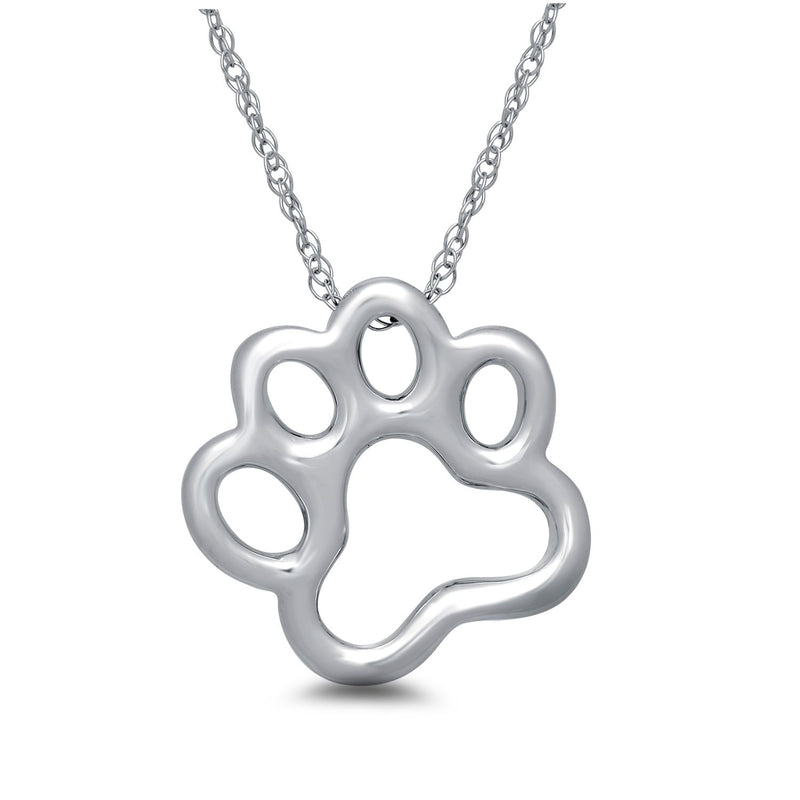 Jewelili Dog Paw Print Pendant Necklace in 10K White Gold