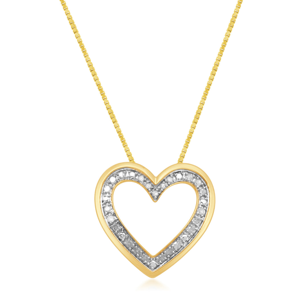 Jewelili 18K Yellow Gold Over Sterling Silver with 1/4 CTTW Diamonds Heart Pendant Necklace