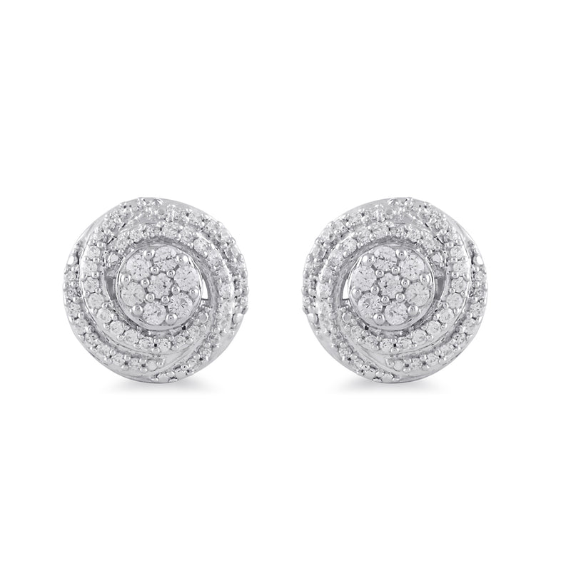 Jewelili Sterling Silver With 1/3 CTTW Natural White Diamonds Stud Earrings