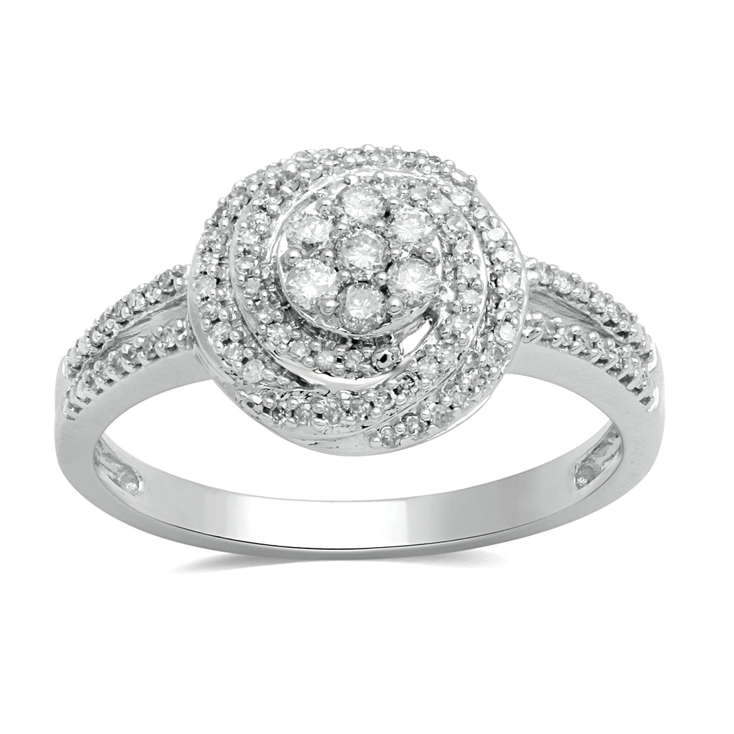 Jewelili Cluster Engagement Ring with Natural White Round Diamonds in Sterling Silver 1/3 CTTW View 1