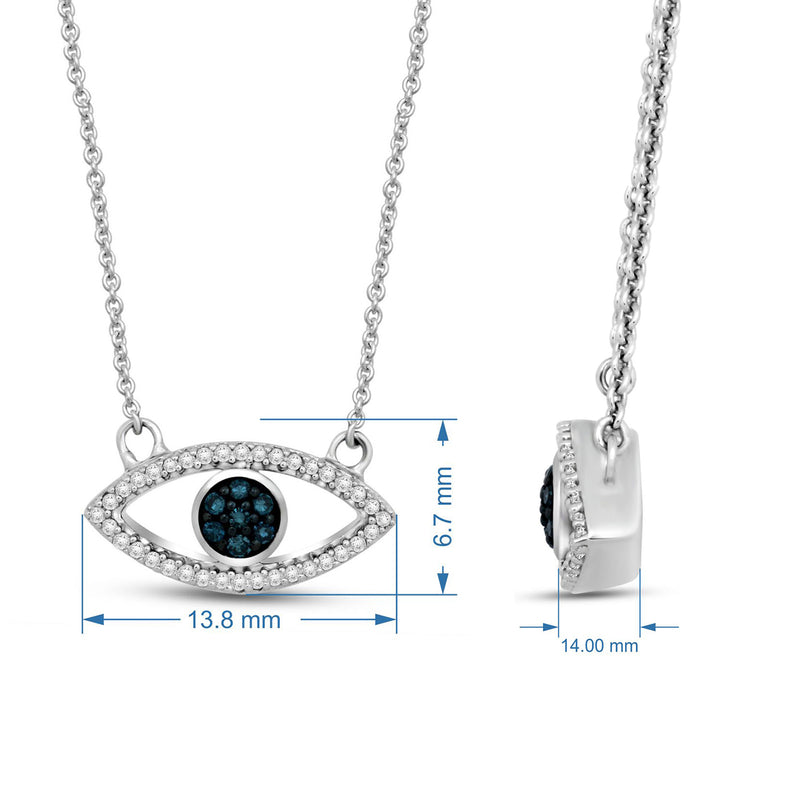 Jewelili Sterling Silver With  1/10 CTTW Treated Blue Diamonds and White Diamonds Evil Eye Pendant Necklace