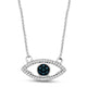 Load image into Gallery viewer, Jewelili Sterling Silver With  1/10 CTTW Treated Blue Diamonds and White Diamonds Evil Eye Pendant Necklace
