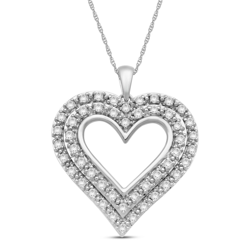 Jewelili Sterling Silver With 1.00 CTTW Natural White Diamond Heart Pendant Necklace