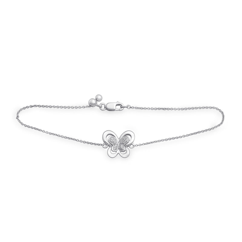 Jewelili Butterfly Bracelet with Natural White Diamonds in Sterling Silver View 1