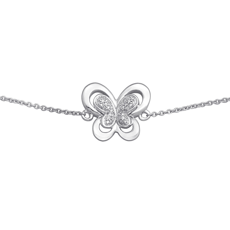Jewelili Butterfly Bracelet with Natural White Diamonds in Sterling Silver View 2