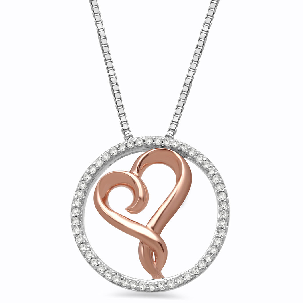 Jewelili Rose Gold Over Sterling Silver with 1/6 CTTW Diamonds Pendant Necklace