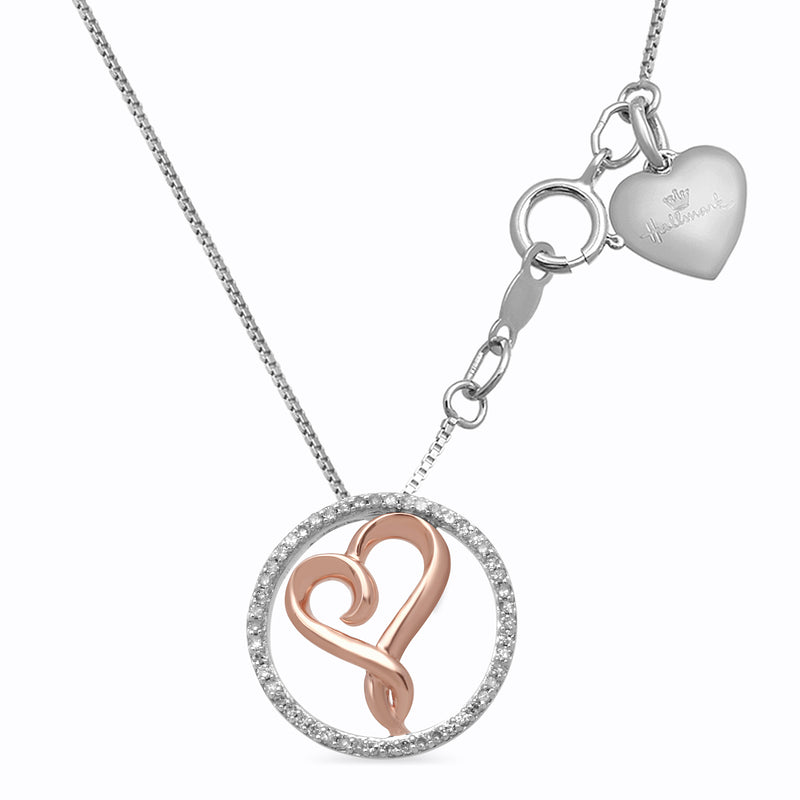Jewelili Rose Gold Over Sterling Silver with 1/6 CTTW Diamonds Pendant Necklace