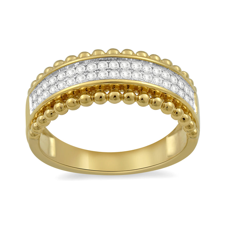 Jewelili 14K Yellow Gold over Sterling Silver 1/3 CTTW Round White Diamonds Band Ring