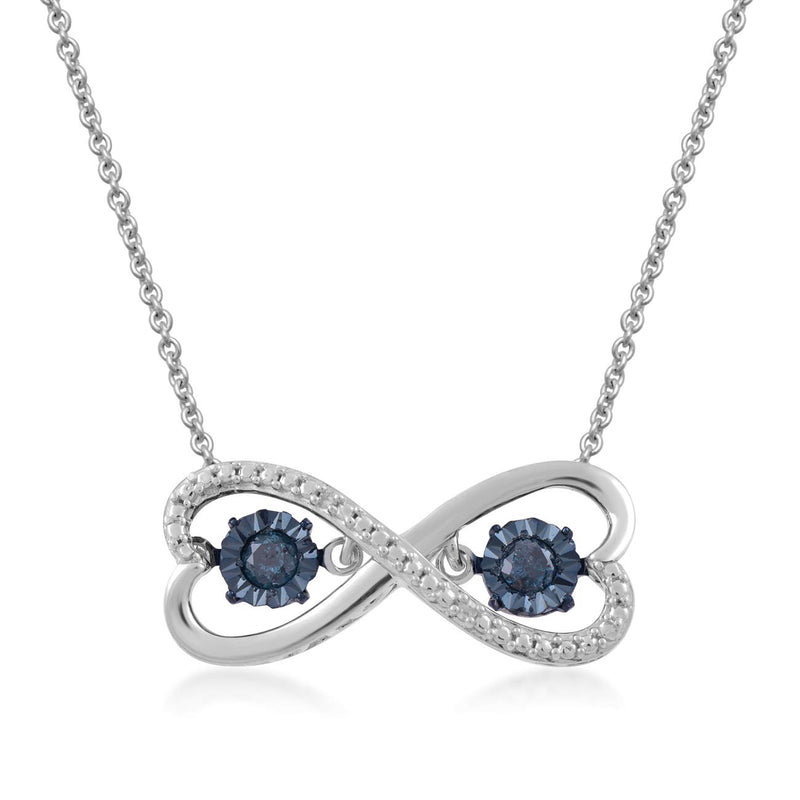 Jewelili Sterling Silver With 1/10 CTTW Treated Blue Diamond and Natural White Round Diamond Infinity Heart Pendant Necklace