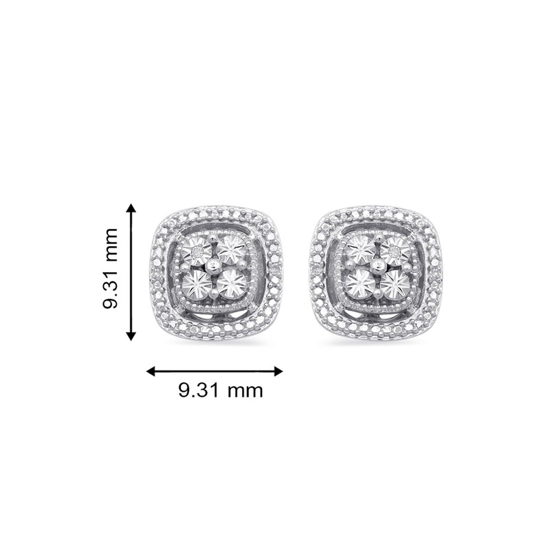 Jewelili Square Shape Stud Earrings with White Diamonds in Sterling Silver View 4