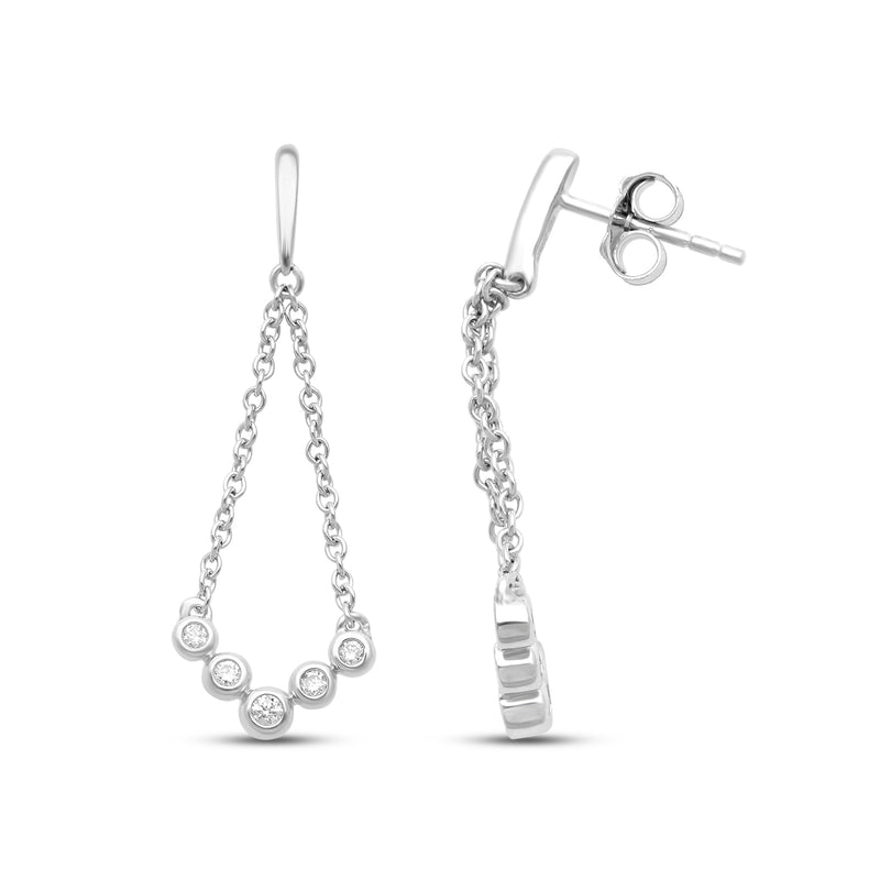 Jewelili Chain Dangle Earrings with Natural White Round Diamonds in Sterling Silver 1/5 CTTW 