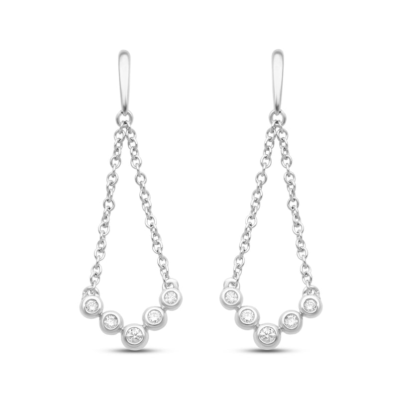Jewelili Chain Dangle Earrings with Natural White Round Diamonds in Sterling Silver 1/5 CTTW view 1