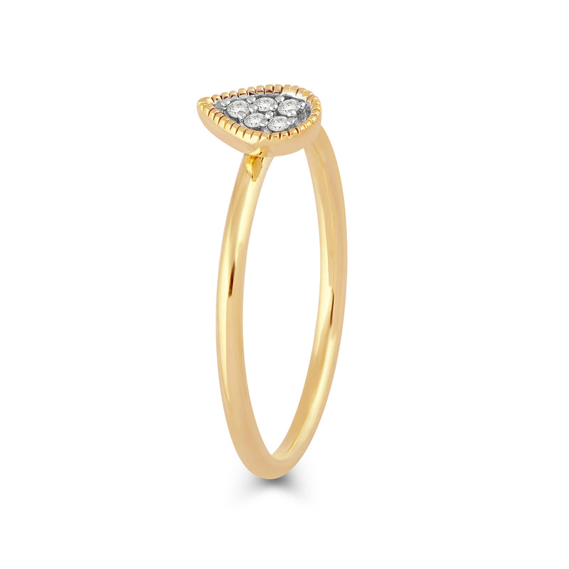 Jewelili 10K Yellow Gold With Natural White Round Diamonds Teardrop Ring